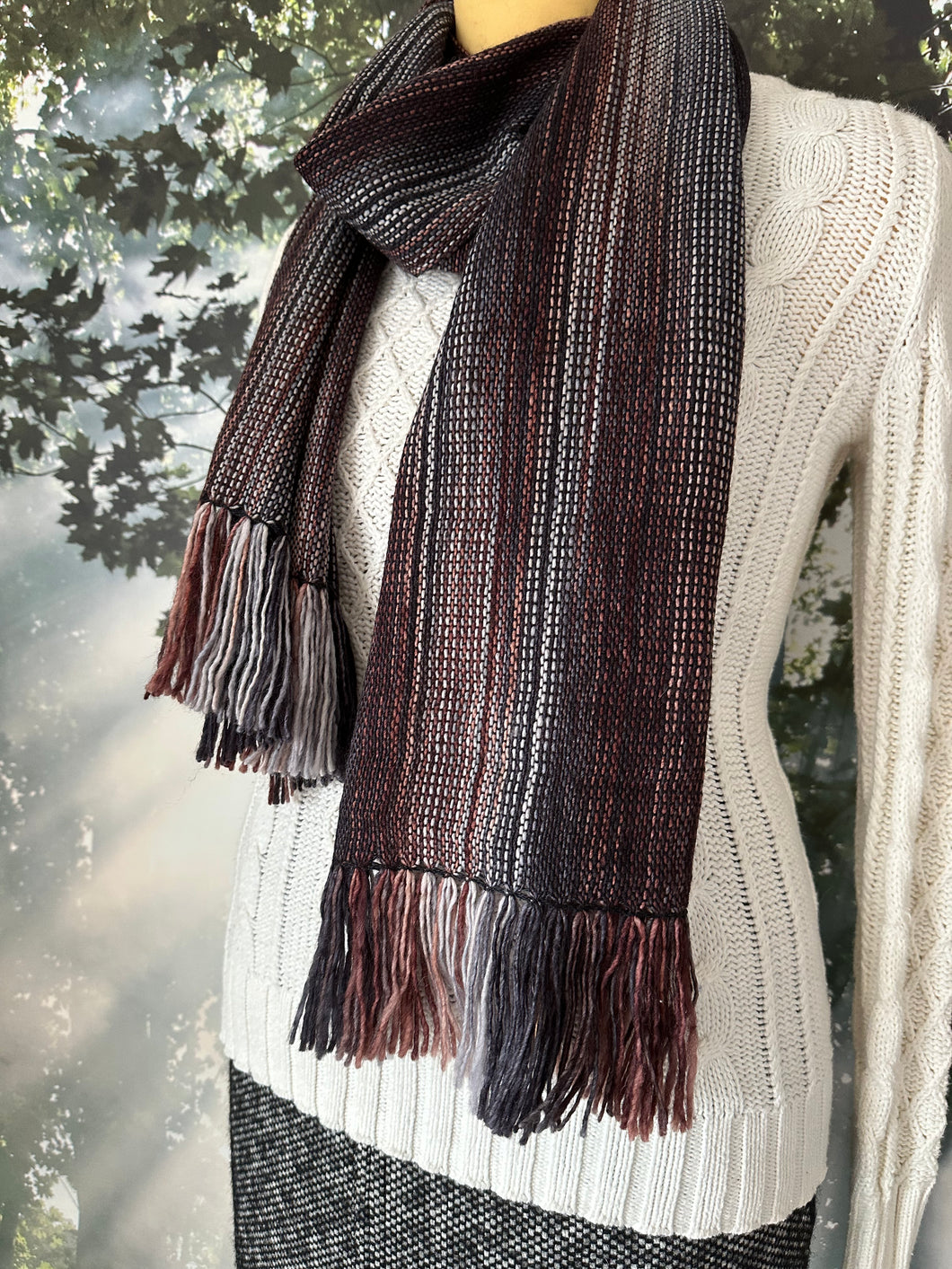 Scarf - Brown, Black and Grey Merino Wool & Bamboo