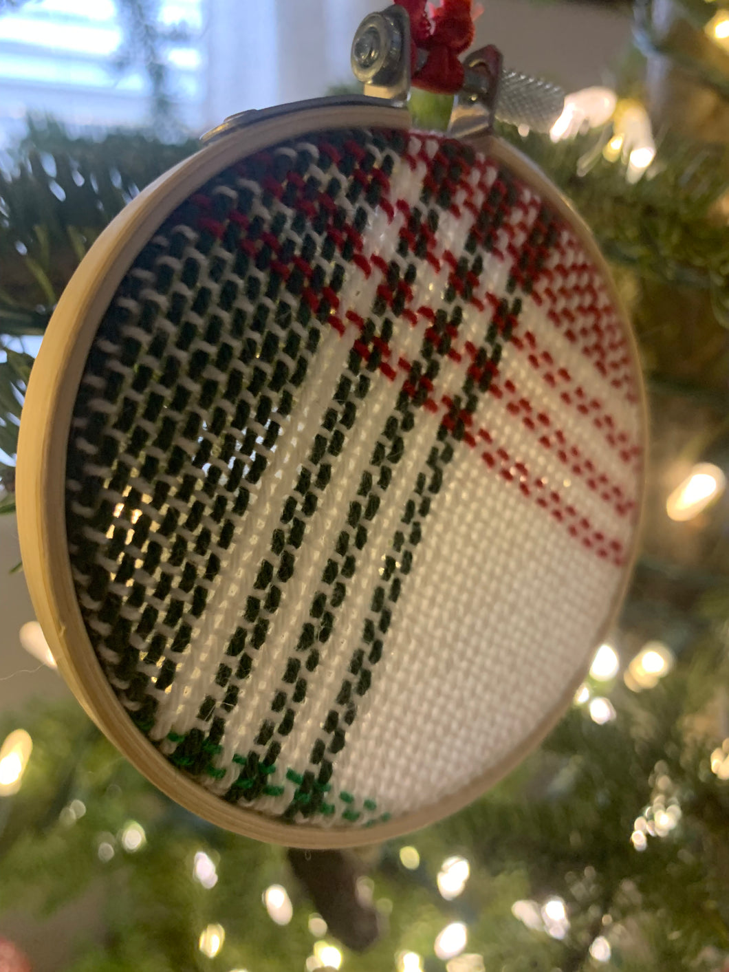 Holiday Ornament - Green, Red, and White Plaid Overlap